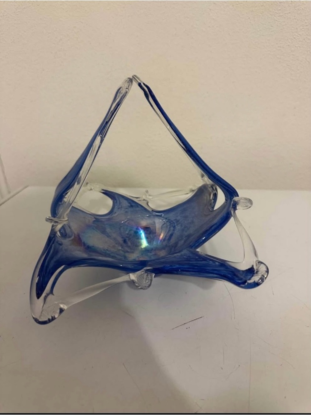 Mid-Century Italian Abstract Murano Stretch Art Candy Dish Bowl w/ Handle